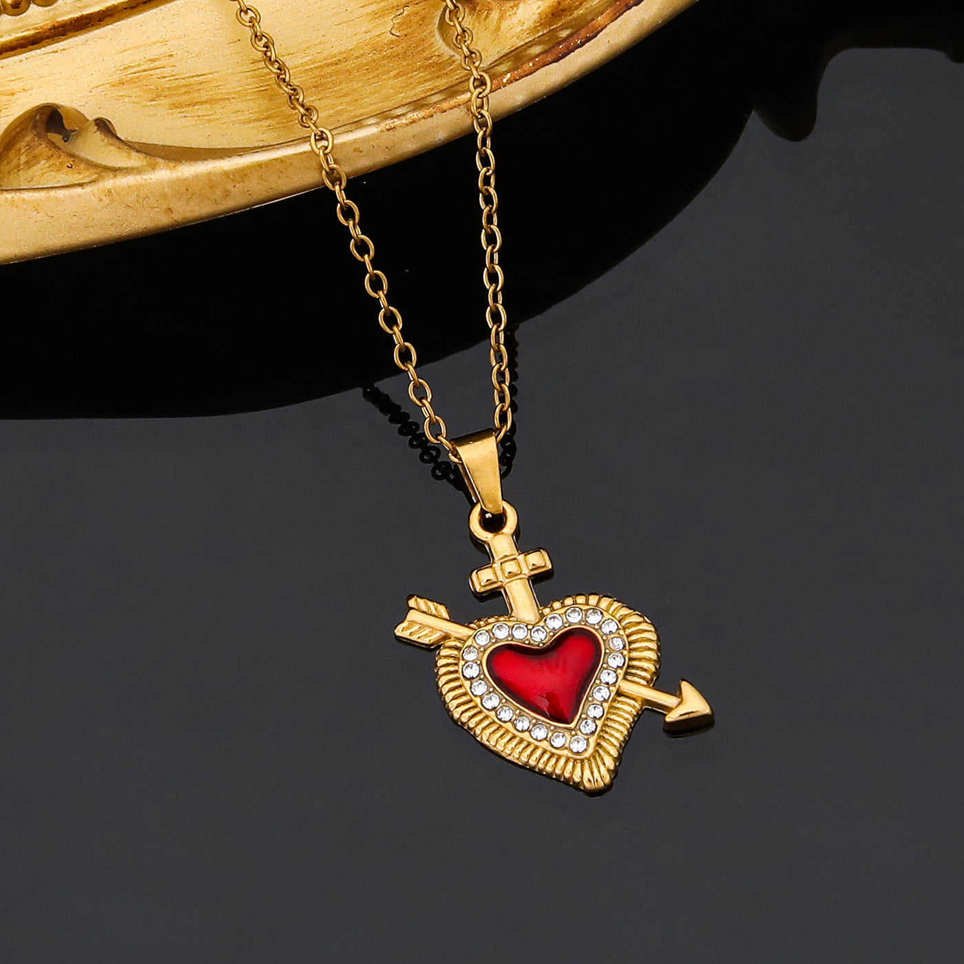 Wholesale stainless steel real gold electroplated love drop oil necklace